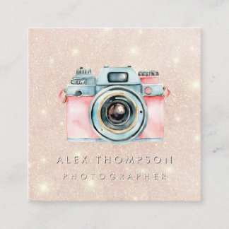 Pink Gold Vintag Camera Fotograf Studio Quadratische Visitenkarte