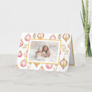 Pink Gold Vintag Ornamente Foto Weihnachtskarte Feiertagskarte