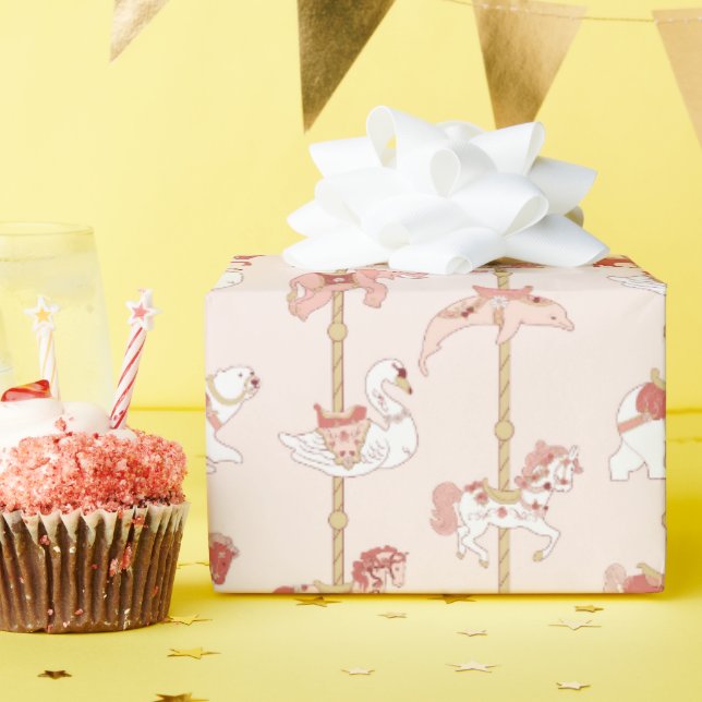 Pink & Gold Vintage Karusselltiere Geschenk Geschenkpapier (Geburtstagsparty)