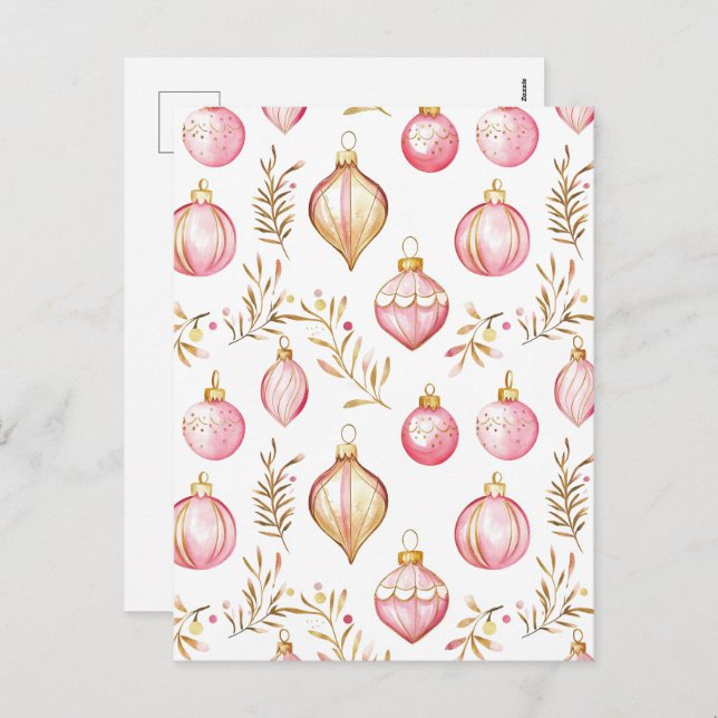 Pink Gold Vintage Ornamente Weihnachten Postkarte (Vorne/Hinten)