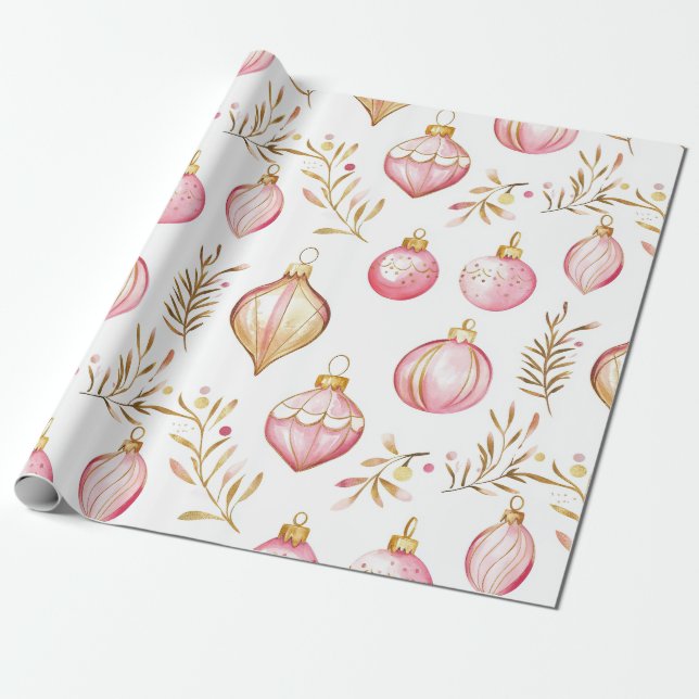 Pink Gold Vintage Weihnachtsschmuck Geschenkpapier (Ungerollt)