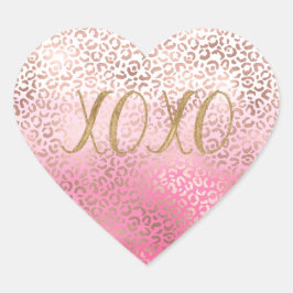 Pink Gold Wasserfarbe Ombre Leopard Print XOXO Herz-Aufkleber