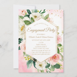 Pink Gold Watercolor Floral Engagement Party Einladung