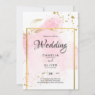 PINK GOLD WEDD Alkohol Tinte Abstrakt Einladung