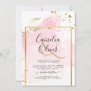 PINK GOLD WEDD Alkohol Tinte Abstrakt Einladung