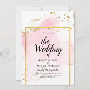 PINK GOLD WEDD Alkohol Tinte Abstrakt Einladung
