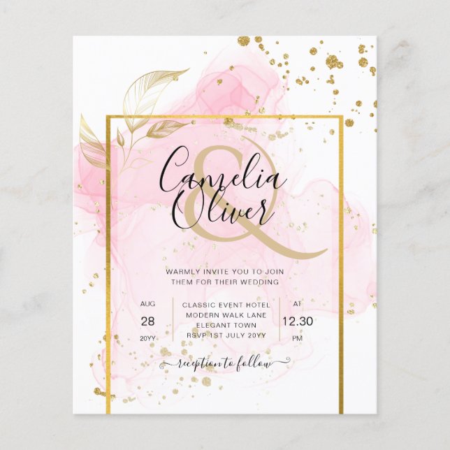 PINK GOLD WEDD Alkohol Tinte Abstrakt Flyer (Vorne)