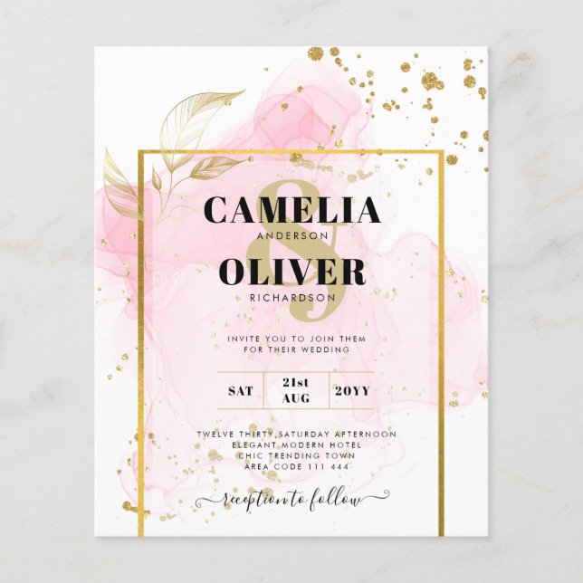 PINK GOLD WEDD Alkohol Tinte Abstrakt Flyer (Vorne)