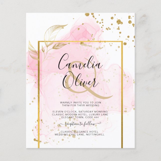 PINK GOLD WEDD Alkohol Tinte Abstrakt Flyer (Vorne)
