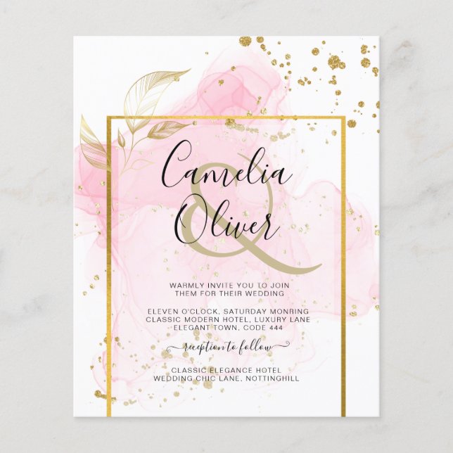 PINK GOLD WEDD Alkohol Tinte Abstrakt Flyer (Vorne)