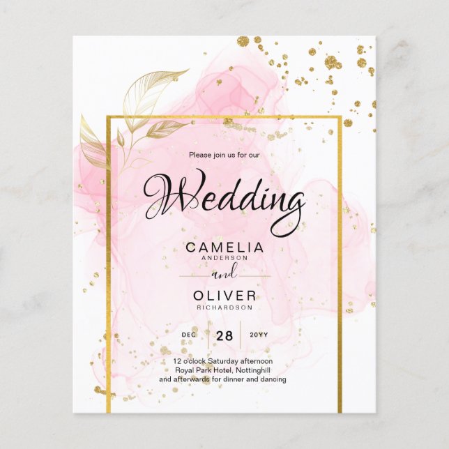 PINK GOLD WEDD Alkohol Tinte Abstrakt Flyer (Vorne)
