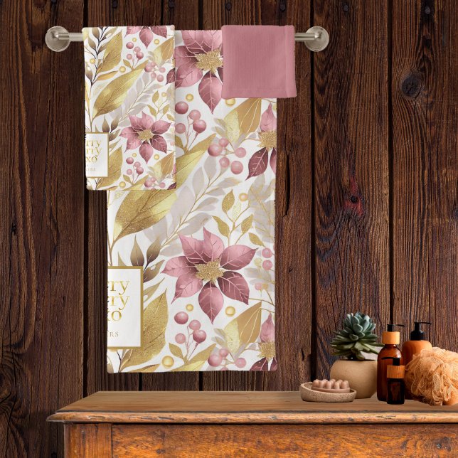 Pink Gold Weihnachten Merry Pattern#21 ID1009 Badhandtuch Set (Von Creator hochgeladen)