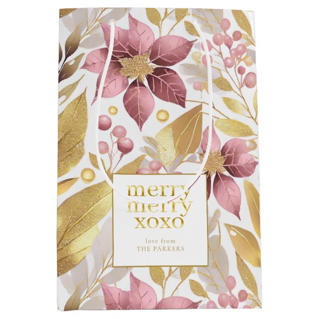 Pink Gold Weihnachten Merry Pattern#21 ID1009 Mittlere Geschenktüte (Vorderseite)