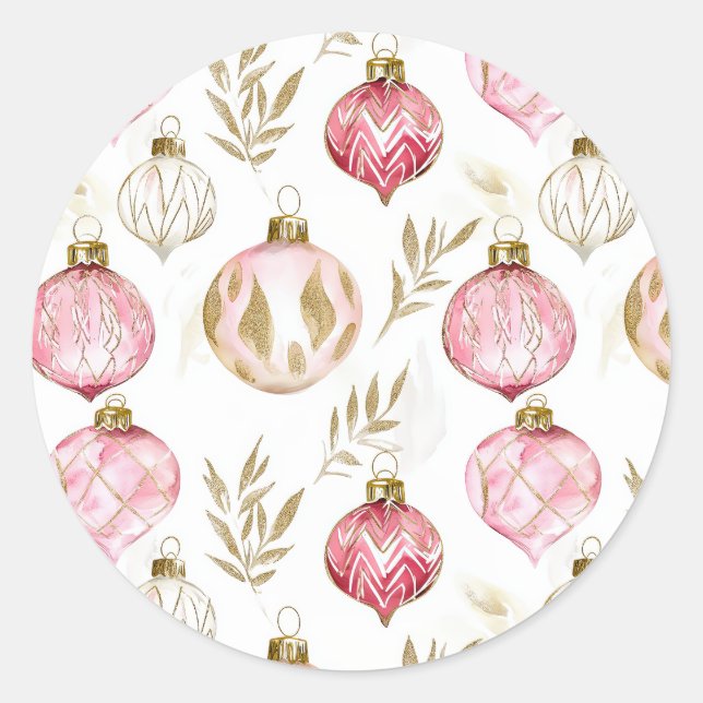 Pink Gold Weihnachten Vintage Ornamente Runder Aufkleber (Vorderseite)