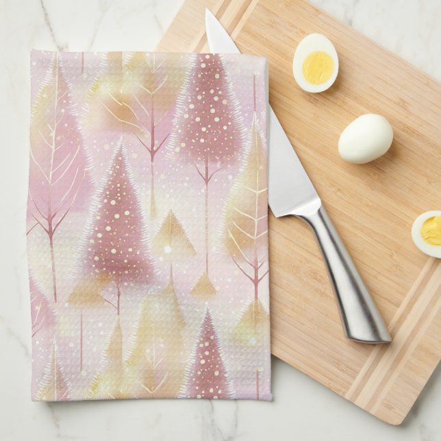 Pink Gold Weihnachtsbaum Muster#13 ID1009 Geschirrtuch (Viertel Falte)