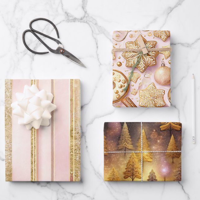 Pink Gold Weihnachtsmuster #12#24#27 ID1009 Geschenkpapier Set (Vorderseite)