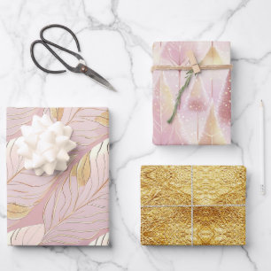 Pink Gold Weihnachtsmuster #13#29#33 ID1009 Geschenkpapier Set
