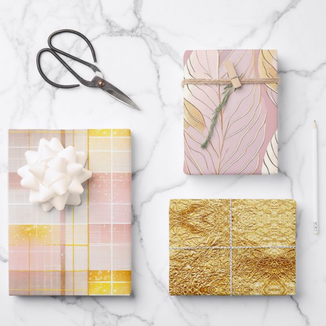 Pink Gold Weihnachtsmuster #2#8#32 ID1009 Geschenkpapier Set (Vorderseite)