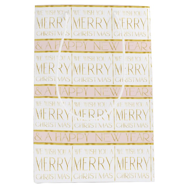 Pink Gold Weihnachtsmuster#35 ID1009 Mittlere Geschenktüte (Vorderseite)