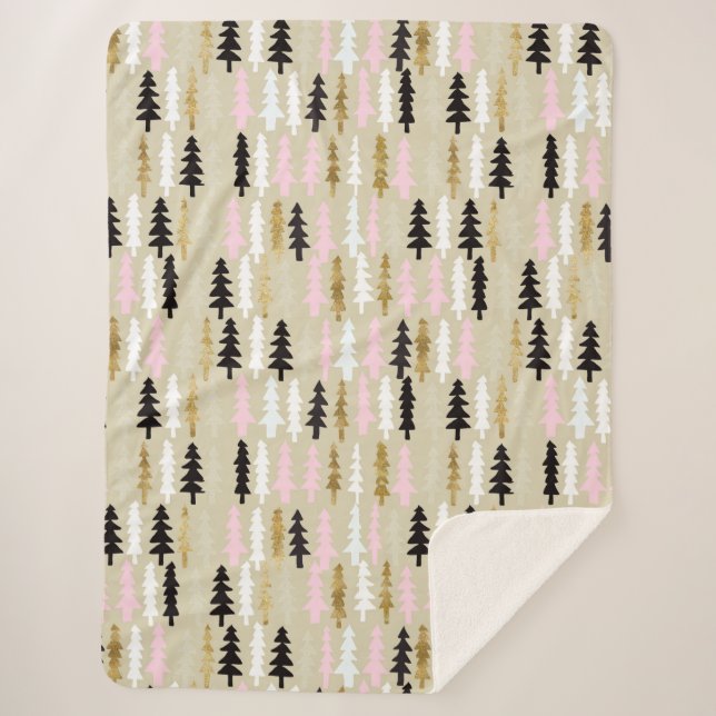 Pink & Gold Weihnachtsmuster Sherpa Blanket Sherpadecke (Vorderseite)