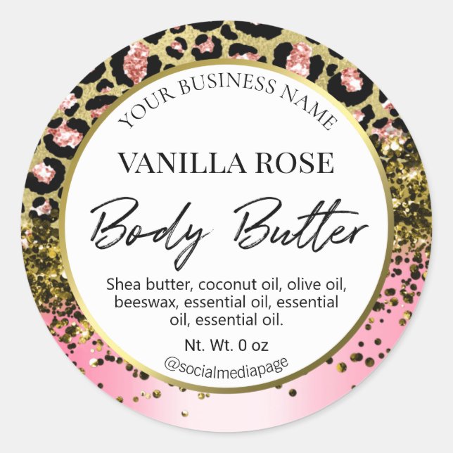Pink Gold Weißleopard Druck Body Butter Labels Runder Aufkleber (Vorderseite)