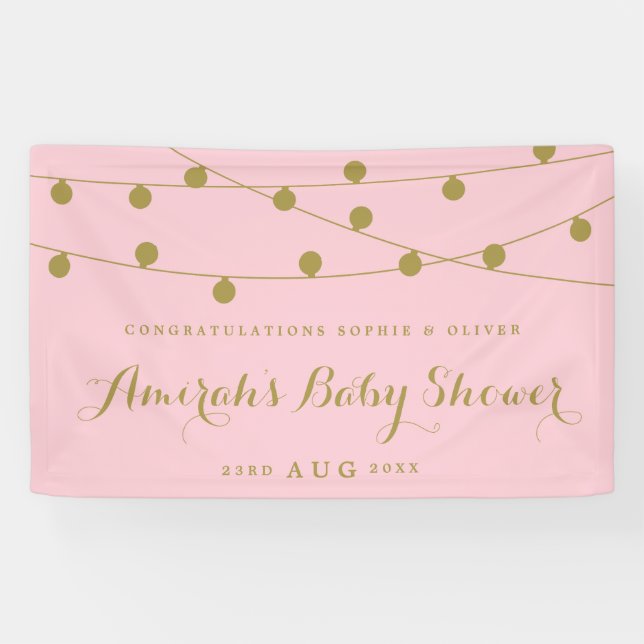 Pink & Gold Whimsical Fairy Lights Baby Dusche Banner (Horizontal)