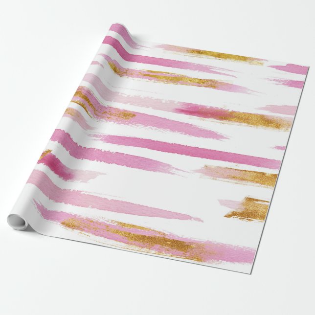 Pink Gold & White Aquarellfarben Farbfarbenfarbene Geschenkpapier (Ungerollt)