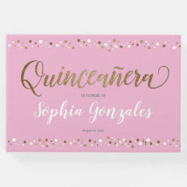 Pink Gold White Confetti Quinceanera 15. Geburtsta Gästebuch