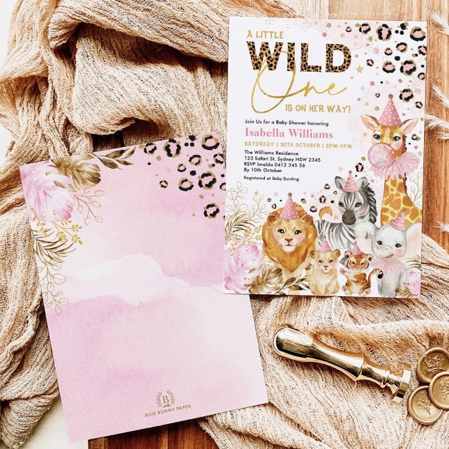 Pink Gold Wild Party Tiere Jungle Babydusche Einladung (Von Creator hochgeladen)