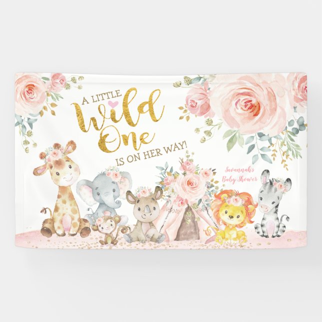 Pink Gold Wild Tribal Jungle Safari Baby Dusche Banner (Horizontal)