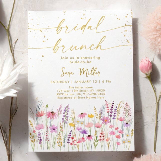 Pink Gold Wildblume Bridal Brunch Einladung (Von Creator hochgeladen)