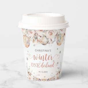 Pink Gold Winter Onederland Girl Birthday Pappbecher