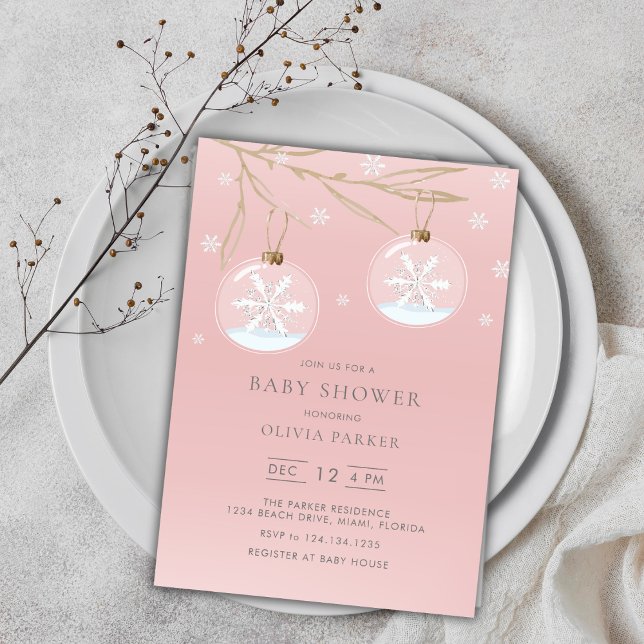 Pink Gold Winter Snowflake Baby Dusche Einladung (Pink Gold Winter Snowflake Baby Shower Invitation)