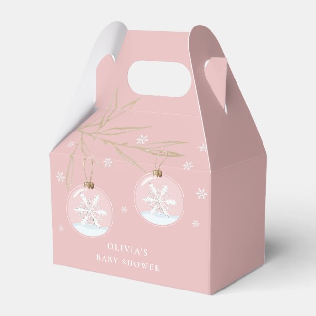 Pink Gold Winter Snowflake Babydusche Geschenkschachtel (Vorderseite)