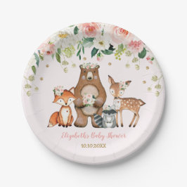 Pink Gold Woodland Animals Forest Floral Baby Girl Pappteller