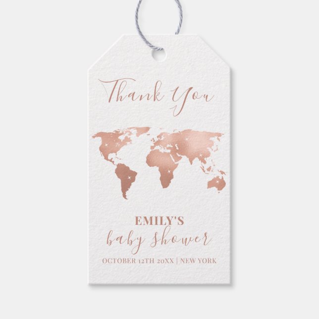 Pink Gold World Map Reiseabenteuerdusche Baby Geschenkanhänger (Vorderseite)