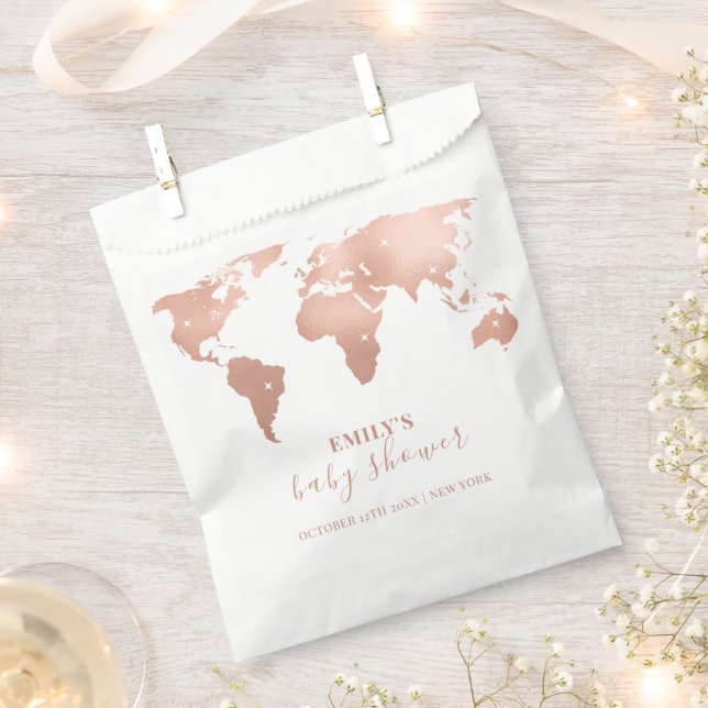 Pink Gold World Map Reiseabenteuerdusche Baby Geschenktütchen (Ausgeschnitten)