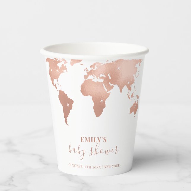 Pink Gold World Map Reiseabenteuerdusche Baby Pappbecher (Vorderseite)