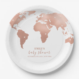 Pink Gold World Map Reiseabenteuerdusche Baby Pappteller