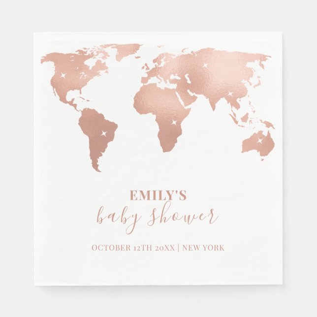Pink Gold World Map Reiseabenteuerdusche Baby Serviette (Vorderseite)