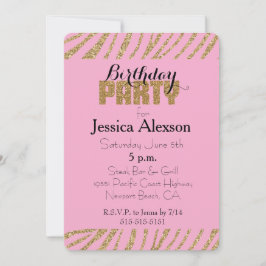 Pink Gold Zebra Print Imitats Glitzer Geburtstag Einladung