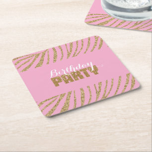 Pink Gold Zebra Print Imitats Glitzer Geburtstag Rechteckiger Pappuntersetzer