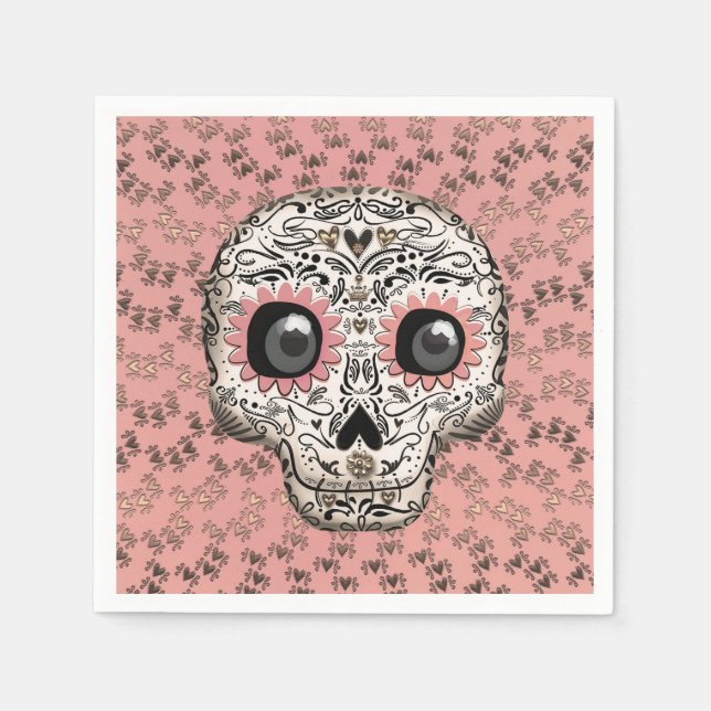 Pink & Gold Zucker Skull Whimsisches Niedliches Pa Serviette (Vorderseite)