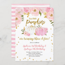 Pink Gold Zwei kleine Pumpkins Geburtstag Einladun Einladung