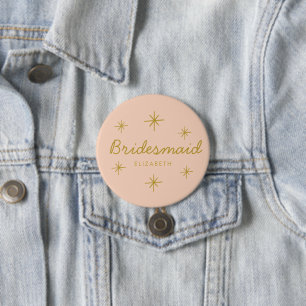 Pink Golden Calligraphy Stars Bridesmaid-Geschenk Button