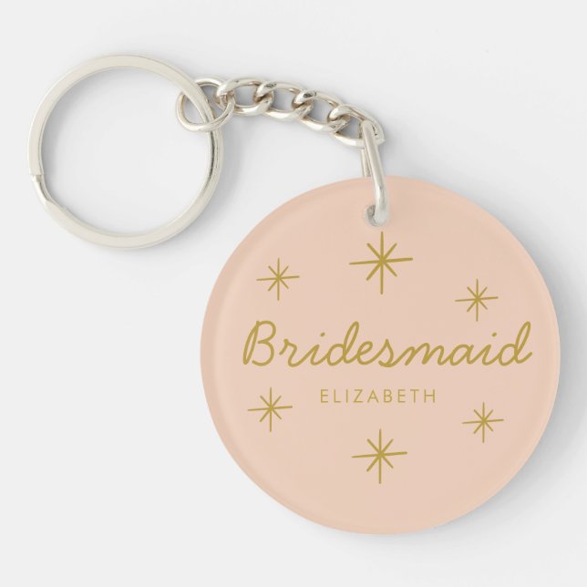 Pink Golden Calligraphy Stars Bridesmaid-Geschenk Schlüsselanhänger (Vorderseite)