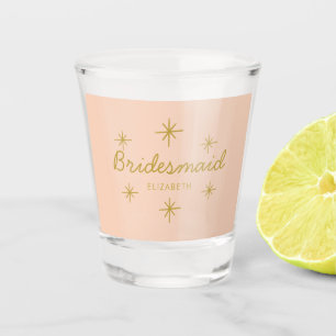 Pink Golden Calligraphy Stars Bridesmaid-Geschenk Schnapsglas