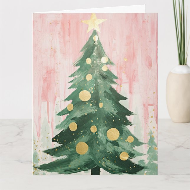 Pink Golden Christmas Tree Karte (Vorderseite)