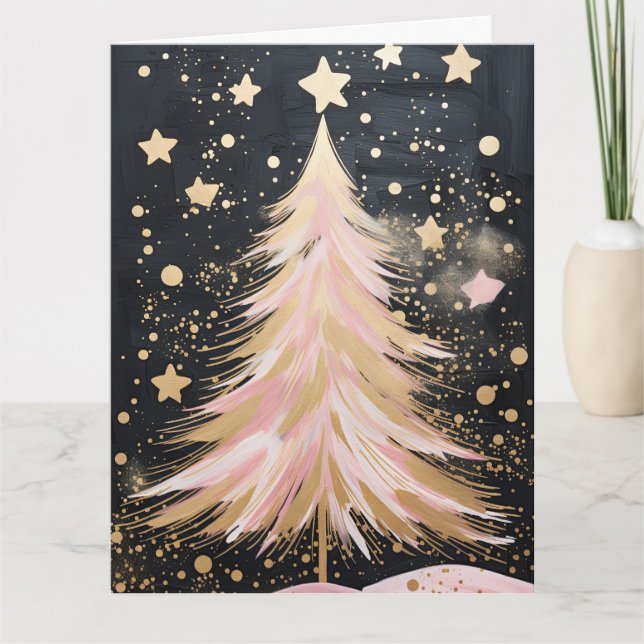 Pink Golden Christmas Tree Karte (Vorderseite)