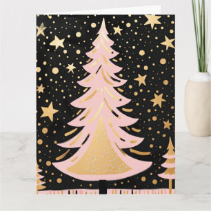 Pink Golden Christmas Tree Karte
